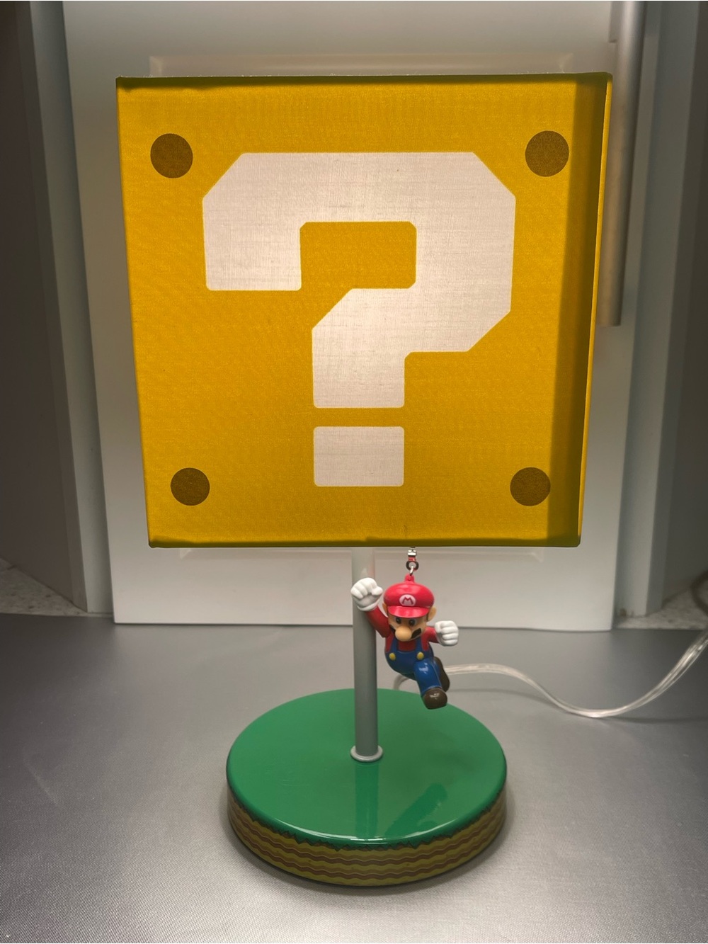 Super Mario Icon Lamp Question Block with Mario Desk Lamp with Hanging Mario 14”